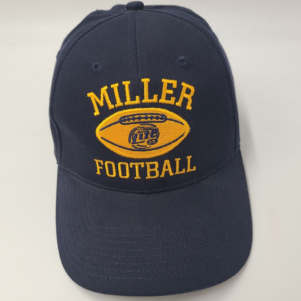 Vintage Miller Lite Hat Adjustable Blue Yellow Football Beer Logo Casual Men
